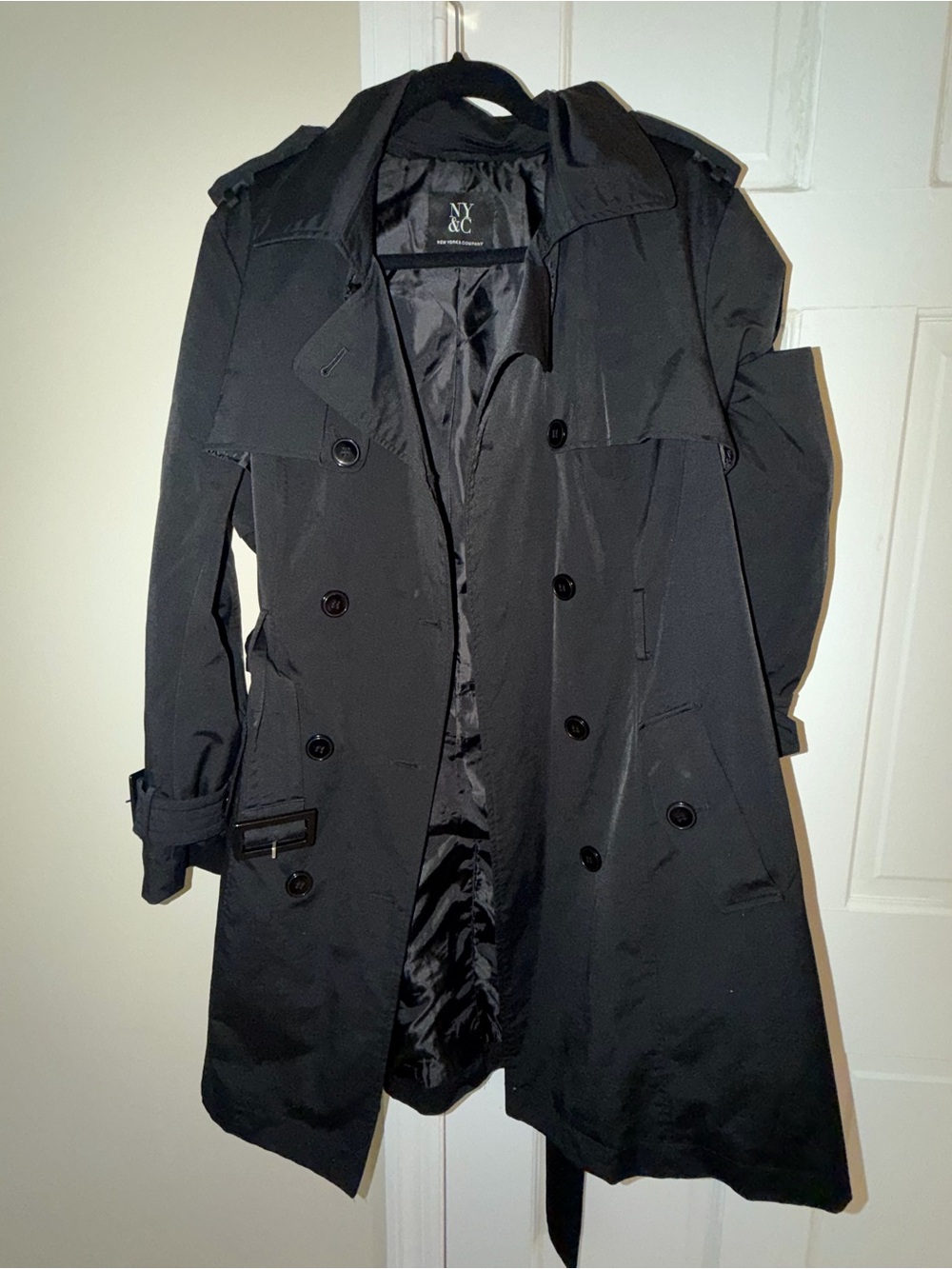 New York & Company Rain Coat Black Trench Coat